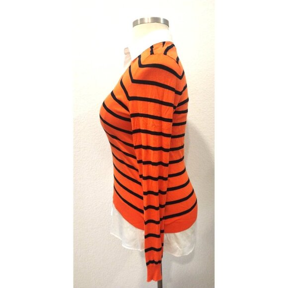 NWT Lauren Ralph Lauren Orange Striped Long Sleeve w Collar Shirt Sweater L - Picture 4 of 10